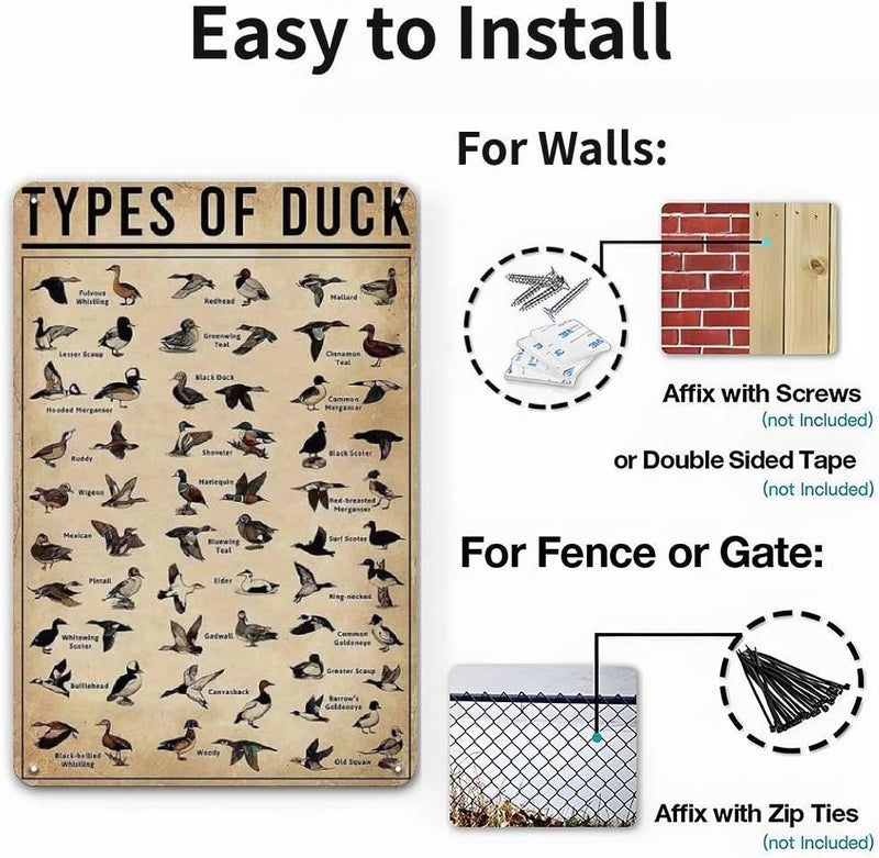 LIZATIC Types of Duck Sign - Duck Hunting Accessories, Vintage Metal Duck Decor Sign for Duck Hunting Gear, Outdoor, Kids Room Wall Decor Art, Cool Stuff Duck Hunting Gifts for Men Boys, 8 x 12 inch - Image 2